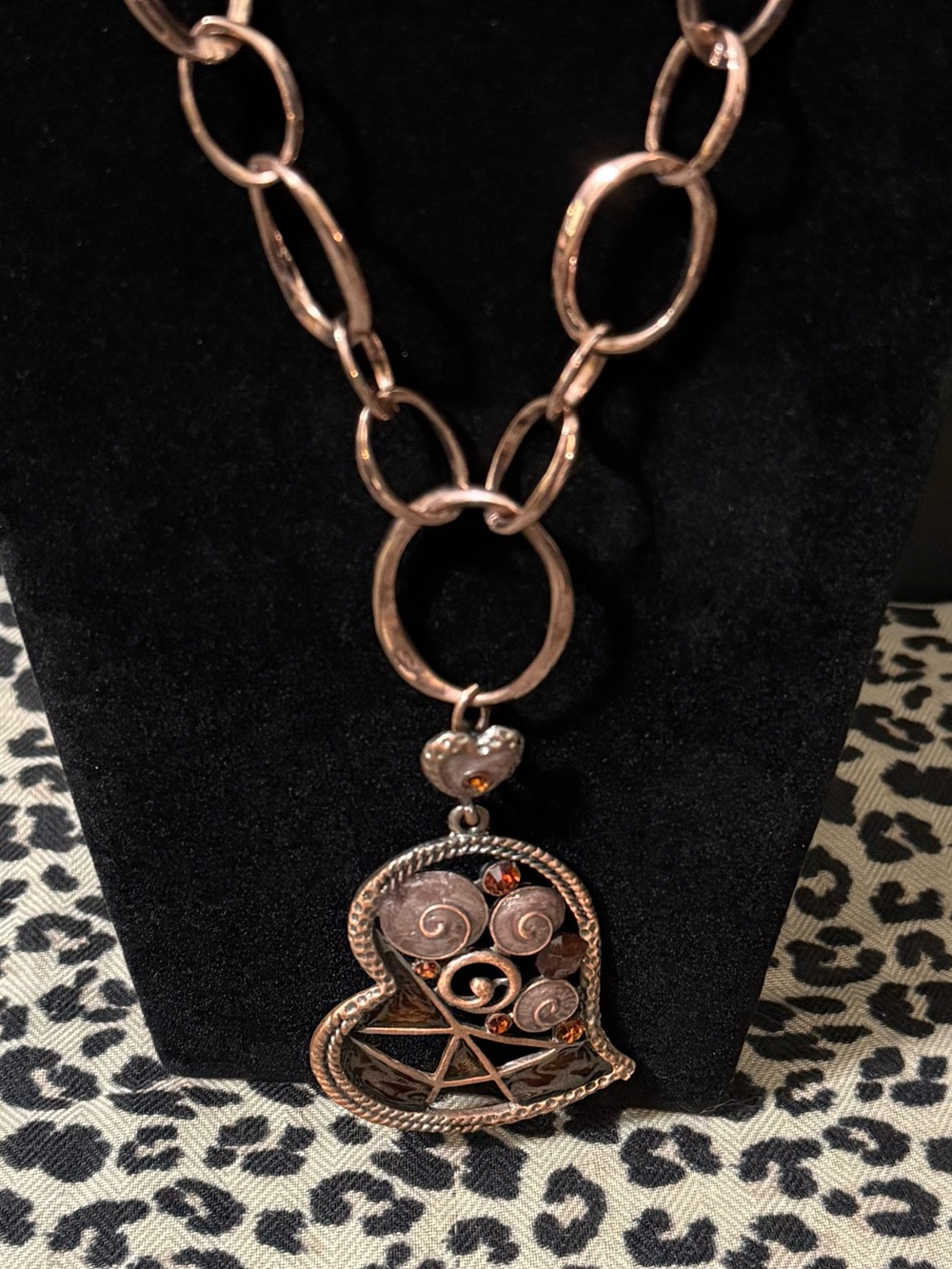 Fossil Vintage Boho Heart Pendant Statement Chain Necklace